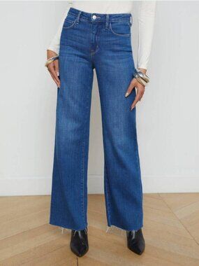 L'Agence Scottie Wide Leg High Rise Jean in Apollo Dark Wash size 30
